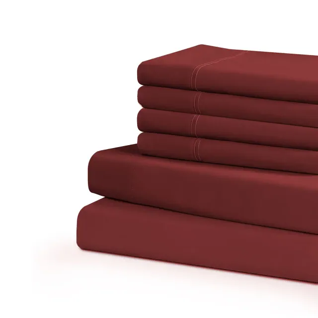 Swift Home | 6-Piece Solid Microfiber Sheet Set Extra Pillowcase Included Burgundy Cal King