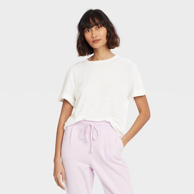 Women's Short Sleeve Linen T-Shirt - A New Day™ White L