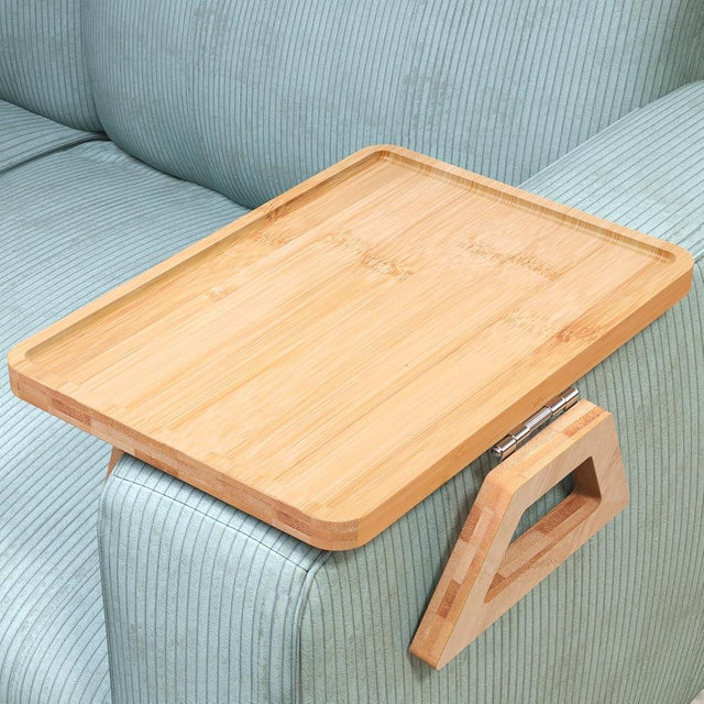 Danfoxer Couch Arm Tray,Bamboo Folding Sofa Tray,Sofa Armrest Tray Clip-On Couch Desk for Drinks,Snacks,Phone,Remote Control（Natural）