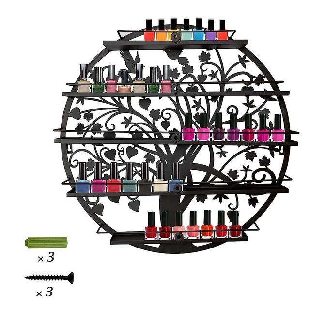ERYTLLY nail polish Organizer Wall Mounted Acrylic Rack, Holder Stand, Round Storage Organizer, Salon nail polish Shelf Organizer (Black- 1 Pack)