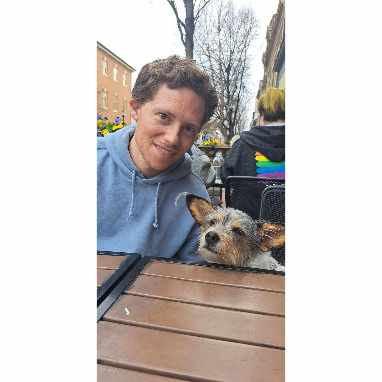 Kevin and Clover ready to enjoy lunch in Frederick, MD.