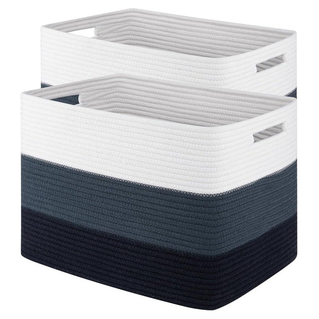 Storage Baskets for Organizing, 2 Pack Woven Basket for Storage, Rectangle Baskets for Shelves Closet Organizers, Toy Basket for Nursery Storage Living Room, Laundry Room, Bedroom, Gradient Blue