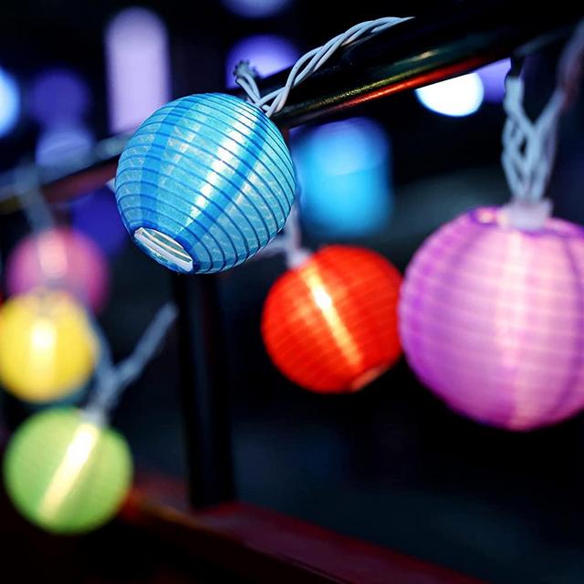 VCOKEN Lantern String Lights Multicolor, 9.84 FT Colorful Hanging Lanterns for Holiday, Plug-in Nylon Lantern Lights for Patio, Bistro, Bedroom, Party, IP44 Waterproof (Lantern Lights Unassembled)