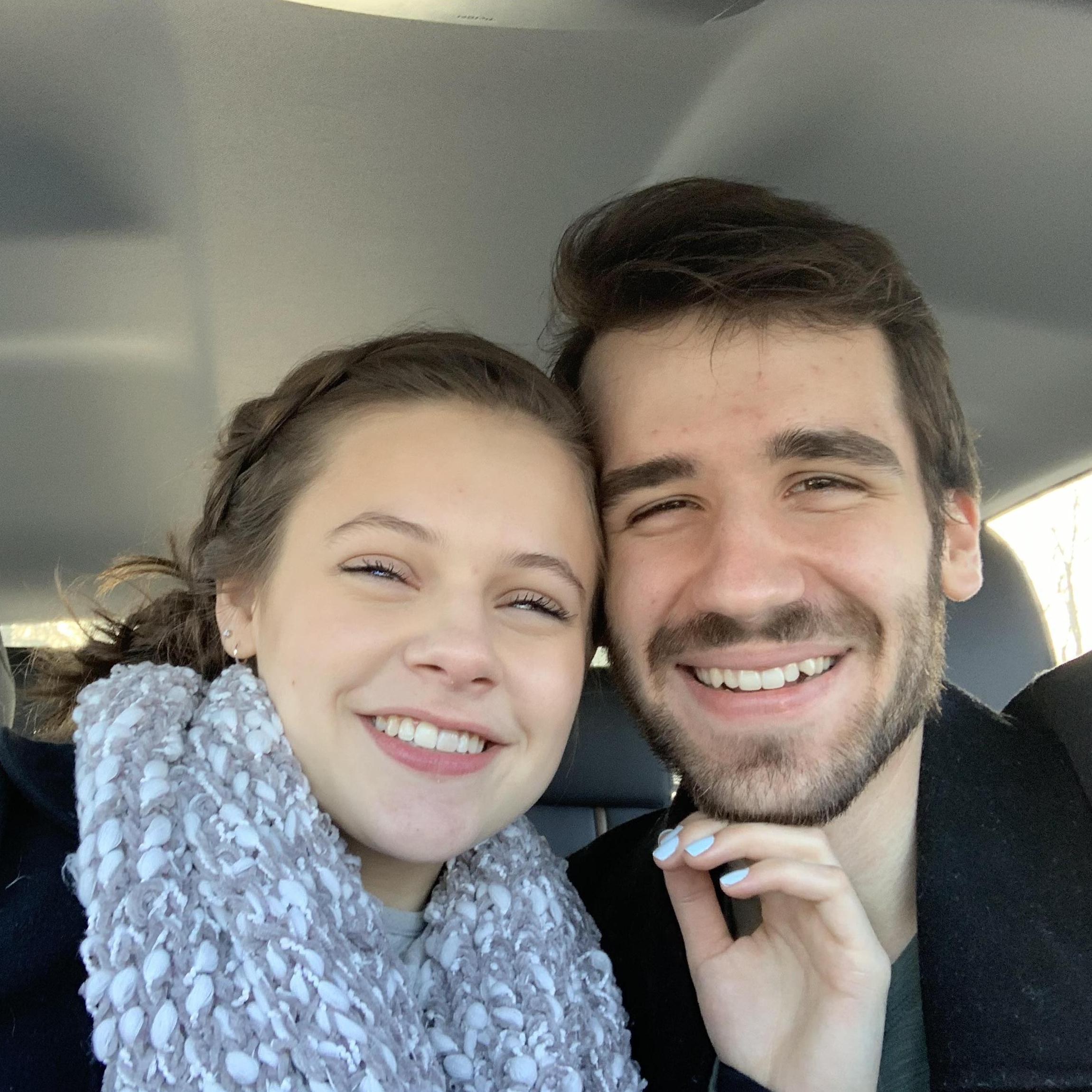 Right after ring shopping for the first time together!