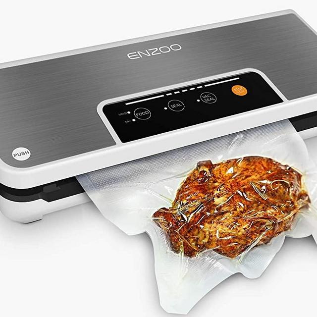 ENZOO Vacuum Sealer Machine, Automatic Vacuum Air Sealing System for Food Preservation with Built-in Cutter w/Starter Kit|Led Indicator Lights|Easy to Clean|Dry & Moist Food Modes White