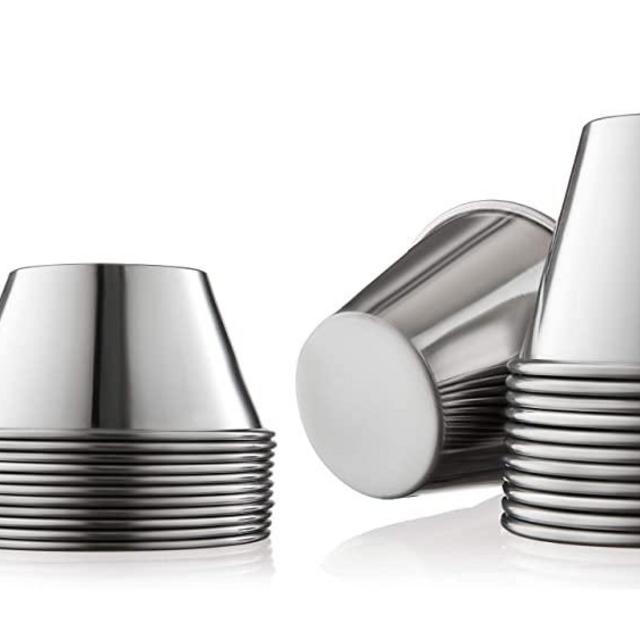 (24 Pack, 2 Sizes) Small Sauce Cups, Stainless Steel Ramekin Dipping Sauce Cup, Commercial Grade Individual Round Condiment, (12 cups - 1.5oz: 12 cups - 2.5oz)