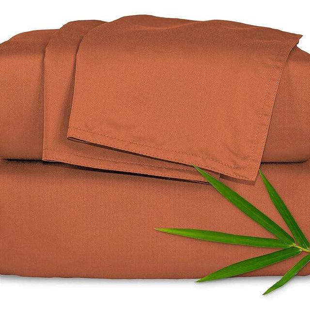 Full Sheets by Pure Bamboo, Genuine 100% Organic Viscose Derived from Bamboo Bed Sheet Set, Luxuriously Soft & Cooling, Double Stitching, Lifetime Quality Promise (Full, Terracotta)