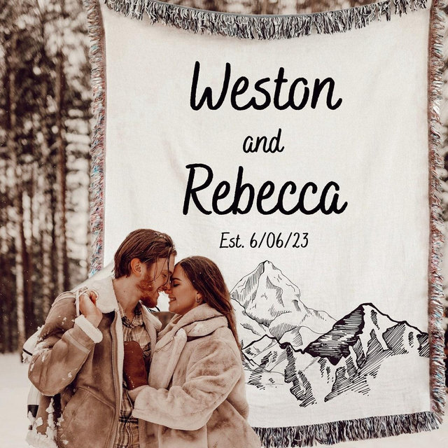 CUSTOM COTTON BLANKET For Couple, Mountains Couples Name Throw Second Cotton Anniversary Gift Wife Nature Outdoors Wedding Gift Birthday