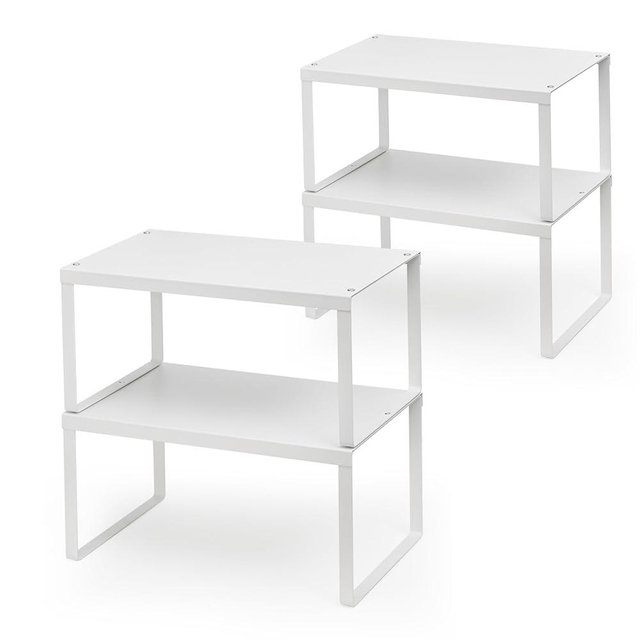 Nxconsu 4Pack Cabinet Shelf Expandable Stackable Organizer Riser for Kitchen Cabinet Pantry Cupboard Under Sink Countertop Organization Accessories Storage Space Saver Multi-Function Metal White