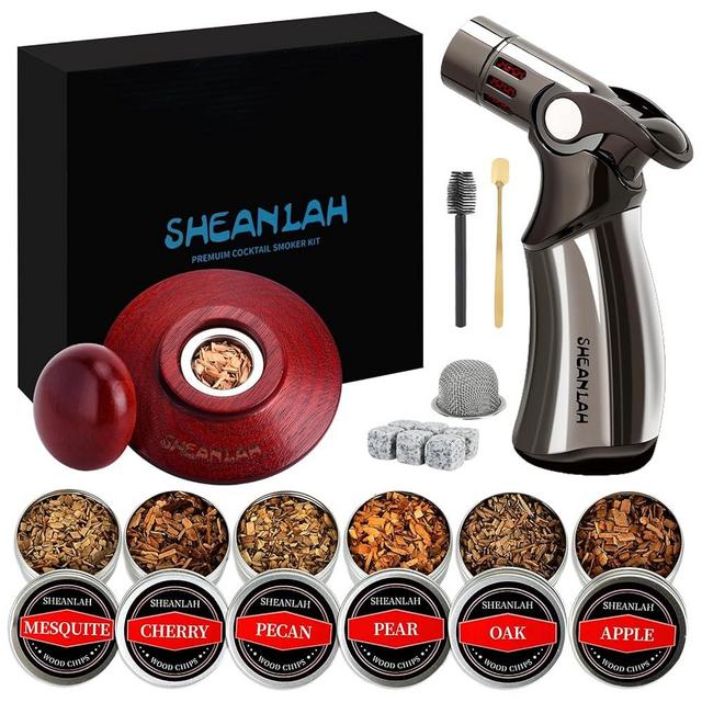 Premium Cocktail Smoker Kit with Torch with 6 Flavors Wood Chips – Bourbon, Whiskey Smoker Infuser Kit Old Fashioned Drink Smoker Kit, Birthday Bourbon Whiskey Gifts for Men, Dad, Husband (No Butane)