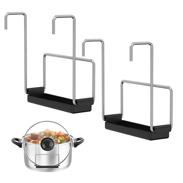 2 Pack Stainless Steel Slow Cooker Lid Holder Kitchen Crock Pot Lid Holder for Cooking Pot Lid Organizer Fits Most Slow Cookers Pot Lid Rack with Silicone Sink (Black)