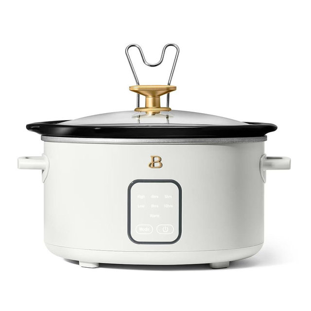 Beautiful 4-Quart Programmable Slow Cooker with Touch Digital Controls for Easy Meal Prep and Keep Warm Function at Home Countertop (White Icing)