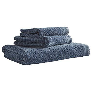 Rivet Contemporary Sculpted Dot Cotton Bathroom Towels, Set of 3, Indigo