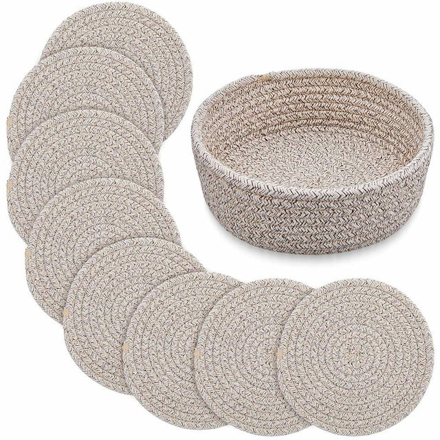 Mumufy 9 Pcs 7 in Cotton Trivets for Hot Dishes with Storage Basket Trivets for Hot Pots and Pans Hot Pads for Kitchen Heat Resistant Hot Plate Mat Table Pot Protector Pot Holders for Kitchen Cooking