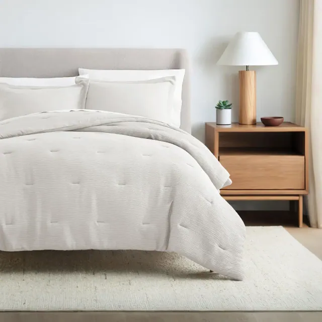 Cloud Weave Textured Comforter Set, Plush All-Season Down Alternative, Ultra Soft, 3-Piece Set - Becky Cameron, Dune, King/California King