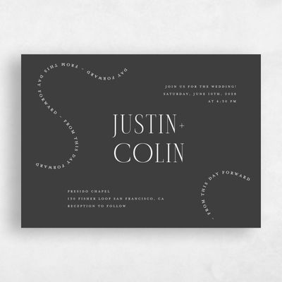 Dark Charcoal, Black Wedding Invitation - Vence Landscape