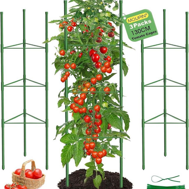 3 Pack Tomato Cages, 51.2in Tomato Plant Support Stakes Heavy-Duty, Garden Tomato Cages & Trellis for Climbing Vegetables, Tomatoes, Peppers, and Potted Plants(3)