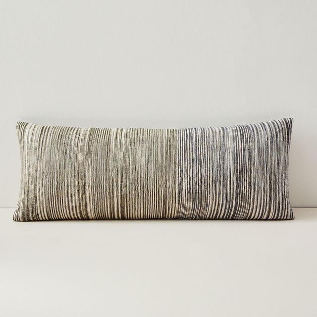 Silk Ombre Striations Bolster Pillow Cover, 14"x36", Midnight