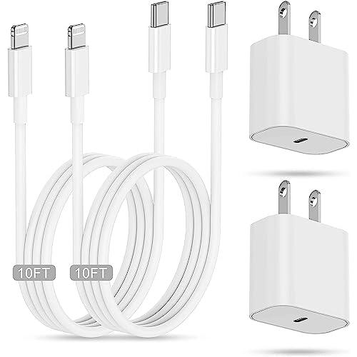 for iPhone Fast Charging Block with 10ft Cable [MFi Certified] 2Pack Wall Charger Plug and USB C to Lightning Cord Long,Type C Power Adapter Cube Brick Box for Apple iPhone 14 ProMax/13 Pro/12 Mini/11