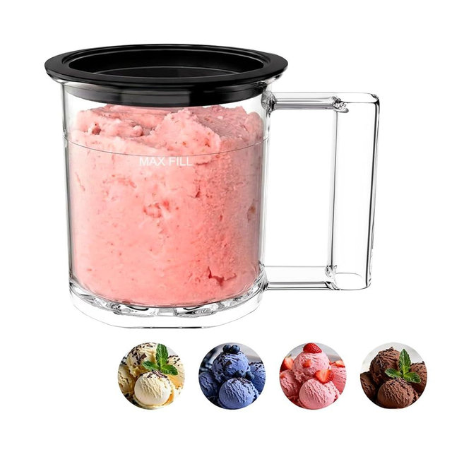 KIKIELF KF-2501 20 oz Pint Replacement Container Cup with Storage Lid for Frozen Treat Makers, Extra Pint for Ice Cream/Gelato/Sorbet Bases, Freezer Storage, Single-Batch Prep (1-pack)