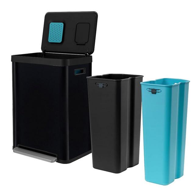 Home Zone Living 18.5 Gallon Kitchen Trash Can, Dual Removable Liners for Recycling and Trash, CleanAura Odor Control, Wide Stainless Steel Shape (10.6 + 7.9 for 18.5 Gallon Total)