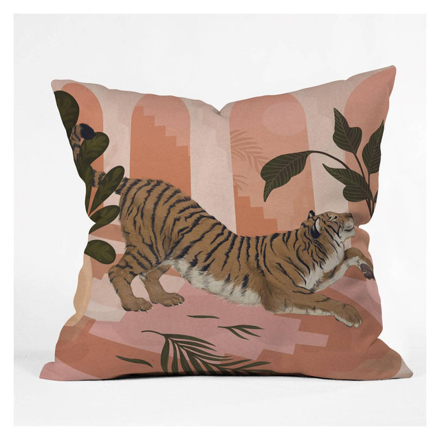 16"x16" Laura Graves Easy Tiger Throw Pillow Pink - Deny Designs