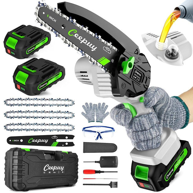 CEEPUY Mini Chainsaw Cordless,6 Inch Portable Electric Chain Saw w/Automatic Oiler/Battery Powered Small Handheld Saw w/Security Lock Trees Branches Trimming,Wood Cutting, 2 Batteries 3 Chains 2025