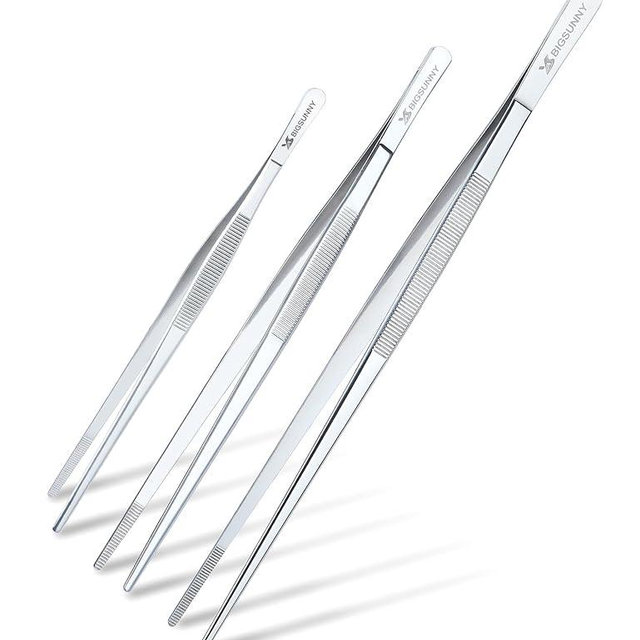 Set of 3 Kitchen Tweezers Fine Tweezer Tongs, MSY BIGSUNNY Stainless Steel Food Tweezers, Precision Serrated Tips Food Tongs (8.5" 10" and 12")