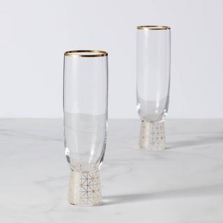 Trianna Champagne Flute Frosted Rim Glass, Set of 2