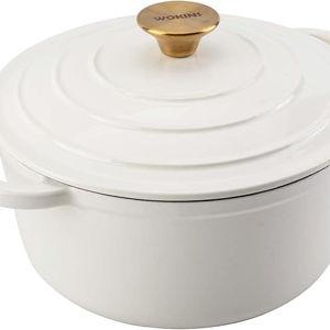 Enameled Cast Iron Dutch Oven Pot with Lid Heavy-Duty Cookware for Bread Baking, Braising, Stews, Roasting,7QT，creamy white