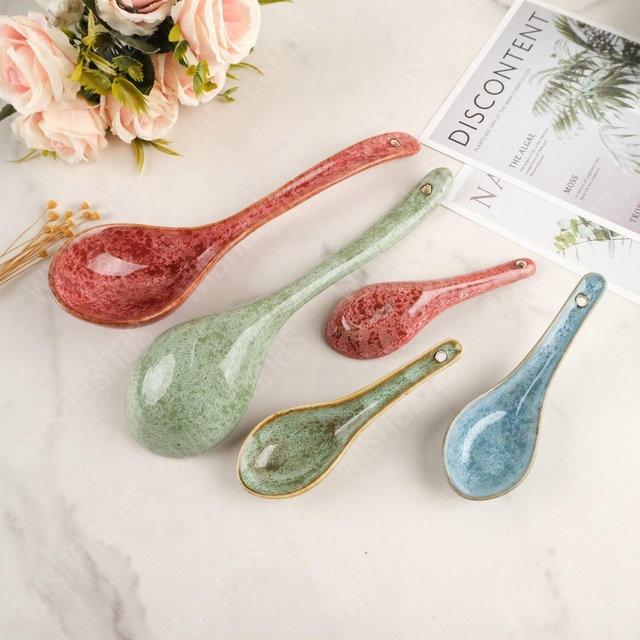 Japanese Handmade Ceramic Spoon, Home Decor Kitchenware, Vintage-Inspired Table Servings, Classic Japanese Utensil for Dining Decor