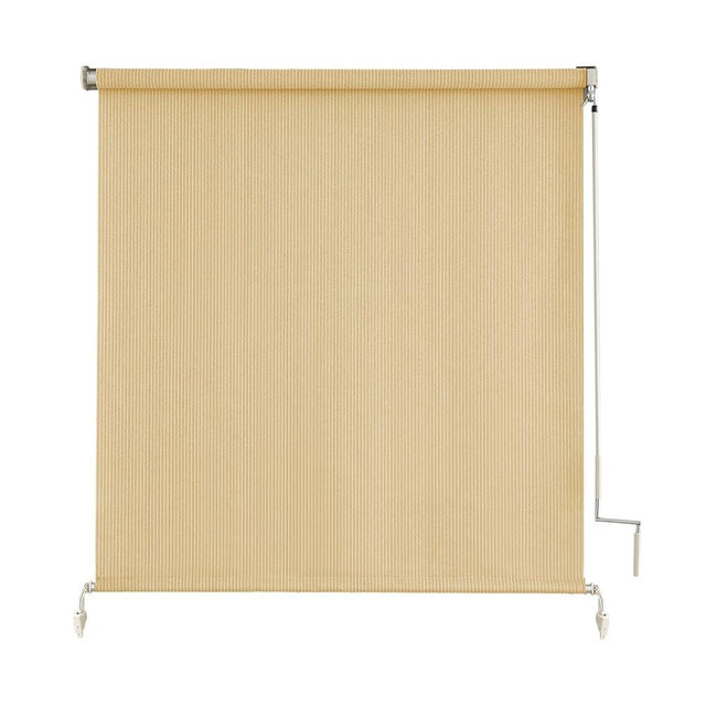 sunoff Outdoor Roller Shades, Cordless Patio Roller Up Blinds with Shade Cloth for Porch Gazebo Pergola Balcony Backyard, 2 Poles & 1 Fabric, Wheat, 60" Wx72 H