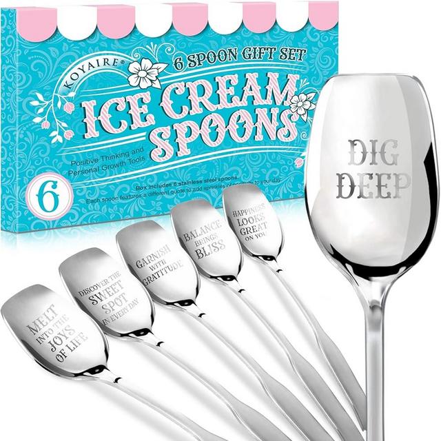 KOYAIRE Ice Cream Spoons Stainless Steel - Dessert Spoons Set of 6