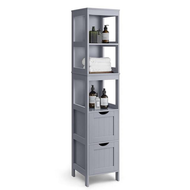VASAGLE Bathroom Floor Cabinet, Bathroom Storage Organizer Rack Stand, Multifunctional Corner Unit, 2 Drawers, 55.7 Inches in Height, Dove Grey UBBC066G02