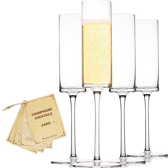 Champagne Flutes,RAVNDOX CG2 Edge Champagne Glass Set of 4 Lead-free Glasses- Modern & Elegant for Women, Men, Wedding, Anniversary, Christmas, Birthday , Premium Crystal