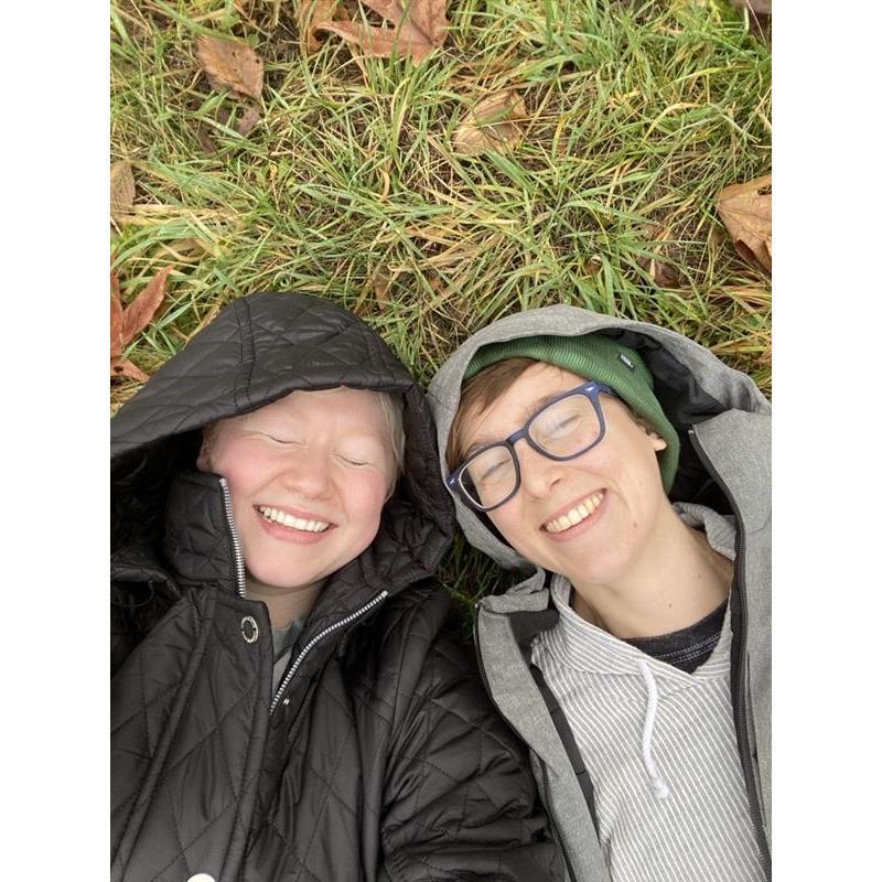 Enjoying the ground after a long hike at Vashon Island.