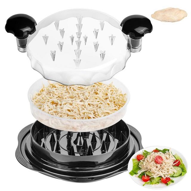 Upgrade Chicken Shredder, Chicken Breast Shredding Tool Twist Large, Meat Twister with Separate Plate, Non-Slip Bottom, Ergonomic Handle, Suitable for All Kinds of Cooked Meat and Salad, Black