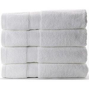 Luxury Hotel & Spa Bath Towels 100% Cotton Dobby Border (White, Set of 4)
