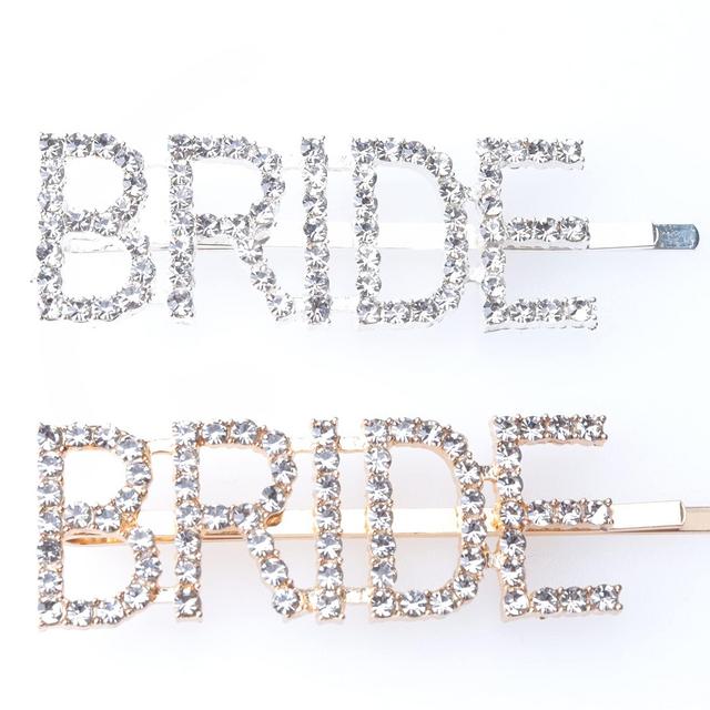 Sowaka BRIDE Hair Pin 2 Pcs Gold Silver Metal Vintage Hair Clip with Rhinestone Letter Hair Accessories for Bride Women Girls Wedding Bridal Shower Party Favor Bachelorette Party (BRIDE)
