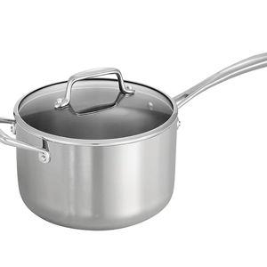 Tramontina Tri-Ply Clad Stainless Steel 4-Quart Sauce Pan with Glass Lid, Induction-Ready, Dishwasher-Safe, NSF-Certified, Made in Brazil