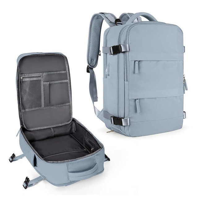 coowoz Large Travel Backpack For Women Men,Carry On Backpack Flight Approved,Hiking Backpack Waterproof Outdoor Rucksack Casual Daypack Fit 15.6 Inch Laptop Shoes Compartment (Gray Blue-L)