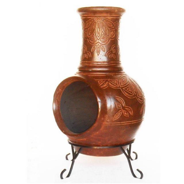 37 in. Clay KD Chiminea with Iron Stand (Scroll)