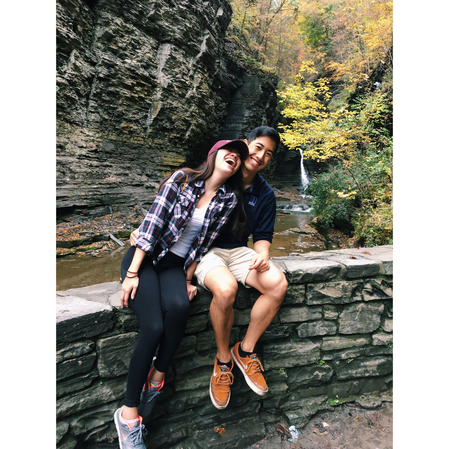First hike together in Watkins Glen Park in Rochester, NY where Freddie attempted to be athletic in order to impress Kasey.