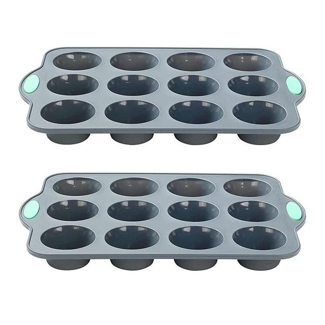 To encounter Silicone Muffin Pan, 2 Pack 12-Cup, Nonstick Baking Cups, BPA Free Cupcake Pan with Metal Reinforced Frame More Strength