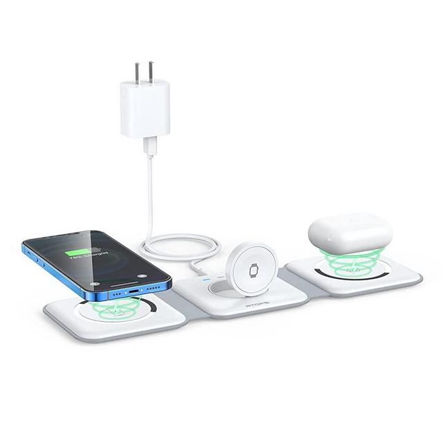 Wireless Charger 3 in 1,RTOPS Magnetic Travel Wireless Charging Station Multiple Devices,GaN 3 in 1 Charging Station,Compatible with iPhone 13/12/Pro/Max,iWatch,AirPods 3/2/Pro(Adapter Inclues)