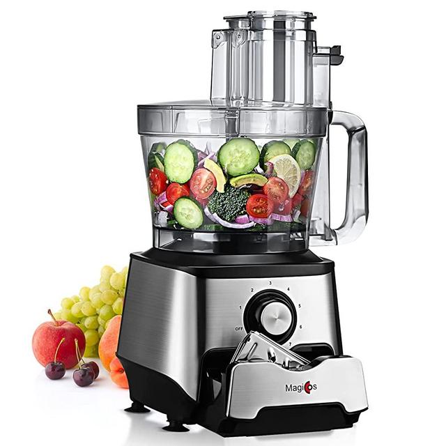 Food Processor-2022 MAGICCOS 1000W 14 Cup Food Processors, Large Dual Feed Chute, 7-in-1 Multifunctional, 7 Speeds & Pulse, Storage Drawer, Chopping Kneading Shredding Slicing French Fry, Stainless Steel