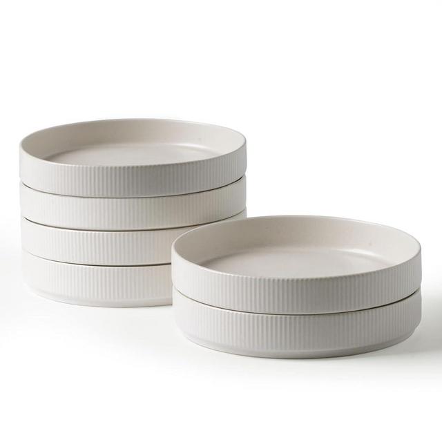 famiware Star 7.5" Pasta Bowls Set, Salad Bowl Set of 6, Double Reactive Glaze, Stackable, Perfect for Your Friend for Housewarming, Thanksgiving, Christmas, Matte White (Full Glaze)