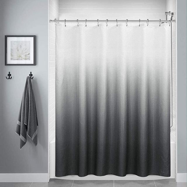 Textured Fabric Bath Shower Curtain, Polyester Ombre Shower Curtains for Bathroom, Waterproof Shower Curtain Liner with 12 Hooks,Machine Washable (72 x 78 inch, Dark Grey)
