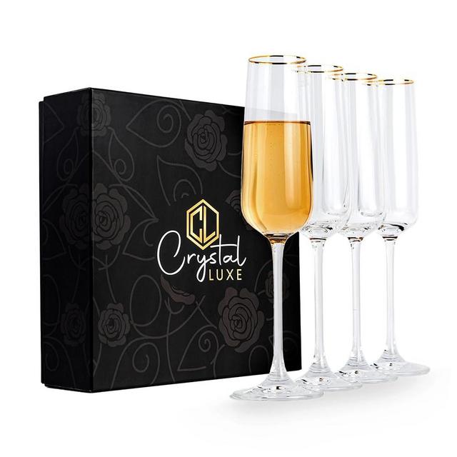 The 7th Beryl CRYSTAL LUXE Champagne Flutes, Champagne Glasses, Mimosa glasses, 24k Gold Champagne Glass Set Of 4, Hand blown Gifts for Wedding, Anniversary, Women, Men, Birthday