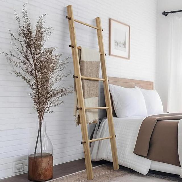 5 Ft Wooden Blanket Ladder Farmhouse - Quilt Ladder for Bedroom - Wood Ladder Decor - Decorative Ladder for Blankets - Easy to Assemble - Farmhouse Ladder Blanket Holder - Wooden Ladder for Blankets